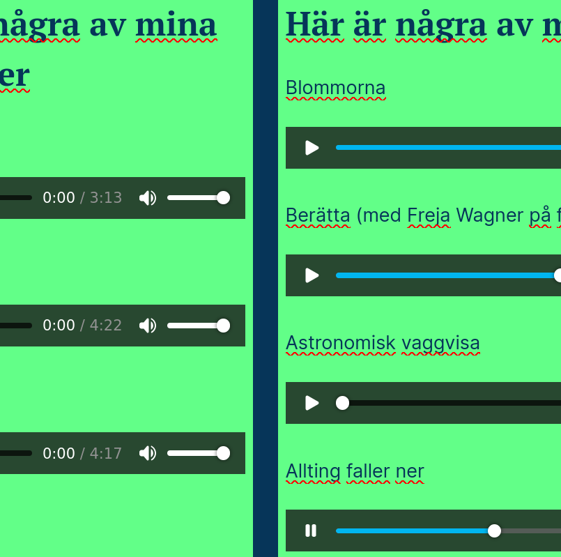 Livs ords låtar på hemsidan